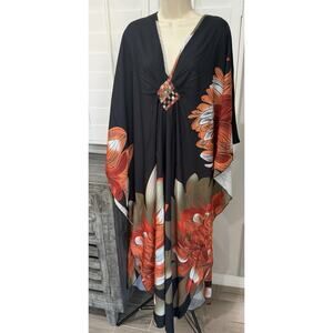 Caftan Dress One Size Batwing Maxi Dress Boho Loungewear Cover Up Floral House